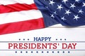 Happy President`s Day - federal holiday. American flag and text on white wooden background, top view Royalty Free Stock Photo