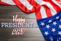Happy President`s Day - federal holiday. American flag and text on wooden background, top view Royalty Free Stock Photo