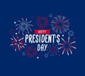 Happy President`s day greeting card with fireworks. USA national holiday greetind card. Happy President`s day vector illustraion