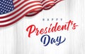 Happy President`s Day lettering with flag USA on wooden plank Royalty Free Stock Photo