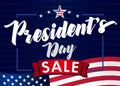 Lettering Presidents day sale banner, blue stars and flag USA