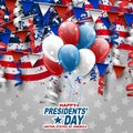 Happy Presidents day background. American flag colors blue, red, and white bunting, balloons, and confetti. Celebration design con Royalty Free Stock Photo