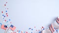 Happy Presidents Day banner mockup with American flags, confetti and ribbon. USA Independence Day, American Labor day, Memorial