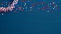 Happy Presidents Day Banner template. USA grosgrain ribbon with confetti stars on blue background. USA Independence Day, Labor Day Royalty Free Stock Photo