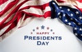 Happy presidents day concept with flag of the United States on white background