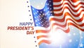 Happy Presidents Day with flag and stars on sky background. Vector illustration of a waving flag for presidents day in USA Royalty Free Stock Photo
