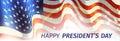 Happy Presidents Day with flag and stars on sky background. Vector illustration of a waving flag for presidents day in USA Royalty Free Stock Photo