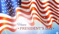 Happy Presidents Day with flag and stars on sky background. Vector illustration of a waving flag for presidents day in USA Royalty Free Stock Photo