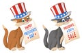 Happy presidents day. Funny cat in in the patriotic hat announce Royalty Free Stock Photo