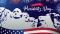 Happy Presidents Day lettering with Mount Rushmore and fireworks