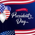 Happy Presidents Day lettering, USA balloons and flags