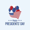 Happy Presidents` Day Poster with american flag and balloons vector