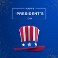 Happy Presidents Day poster. Uncle Sam`s hat. . Vector illustration background text lettering for President`s day in USA Royalty Free Stock Photo