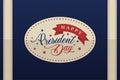 Happy Presidents Day with stars and ribbon.