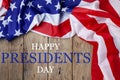 Happy Presidents` Day text on wooden with flag of the United States Border Royalty Free Stock Photo