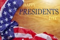 Happy Presidents` Day text on wooden with flag of the United States Border Royalty Free Stock Photo