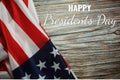 Happy Presidents Day text on wooden with flag of the United States Border Royalty Free Stock Photo