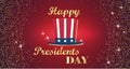 Happy Presidents Day Typography with tall hat and red with gold background. Vector illustration for cards, banners
