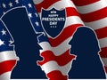 Happy Presidents Day in USA Background. George Washington and Abraham Lincoln silhouettes with flag as background.