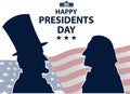 Happy Presidents Day in USA Background. George Washington and Abraham Lincoln silhouettes with flag as background.