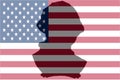 Happy Presidents Day in USA Background. George Washington silhouette with USA flag as background. Royalty Free Stock Photo