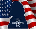 Happy Presidents Day in USA Background. George Washington silhouette with flag as backround. Royalty Free Stock Photo