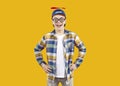 Happy preteen boy in funny cap with propeller Royalty Free Stock Photo