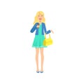 Happy Pretty Blond Girl In Blue Dress Sipping Coffee, Part Of Women Different Lifestyles Collection