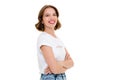 Happy pretty caucasian woman standing isolated with arms crossed Royalty Free Stock Photo