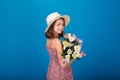 Happy pretty little girl holding bouquet of flowers Royalty Free Stock Photo