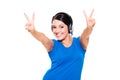 Happy pretty model in headphones Royalty Free Stock Photo