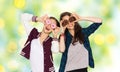 Happy pretty teenage girls with donuts having fun Royalty Free Stock Photo