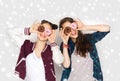 Happy pretty teenage girls with donuts having fun Royalty Free Stock Photo