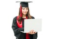 Happy pretty woman graduating in an online ceremony Royalty Free Stock Photo