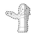 Happy pretty woman with inviting stretched arms icon image