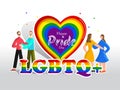 Happy Pride Day concept for LGBTQ community with Gay and Lesbian couple and rainbow color heartshape.