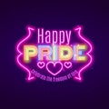 Happy Pride LGBT equality, gay love celebration, neon design, vector illustration