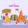 Happy Pride month abstract creative banner, poster and web header design. Minimalistic flat characters with rainbow flag Royalty Free Stock Photo