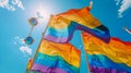 HAPPY PRiDE MONTH 2023\' on bluesky and rainbow flags background, concept for LGBTQ+ celebrations in pride month, June, 2023