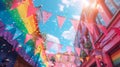 HAPPY PRiDE MONTH 2023\' on bluesky and rainbow flags background, concept for LGBTQ+ celebrations in pride month, June, 2023