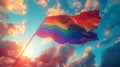 Happy PRIDE MONTH\' on cloudy blue sky background Concept for LGBTQ+ celebrations in pride month, globally