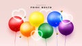 Happy pride month with colorful balloons in red, orange, yellow, green, blue, purple, and decorative festive objects heart light. Royalty Free Stock Photo