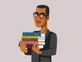 Happy Professor Holding Textbooks Vector Illustration