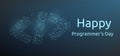 Happy programmer day banner with code symbol in polygonal wireframe style. Vector illustration.