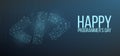 Happy programmer day banner with code symbol in polygonal wireframe style. Vector illustration