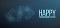 Happy programmer day banner with code symbol in polygonal wireframe style. Vector illustration.