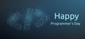 Happy programmer day banner with code symbol in polygonal wireframe style. Vector illustration