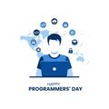 Happy Programmers\' Day Illustration with Developer and Global Tech Icons Royalty Free Stock Photo