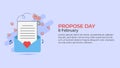 Happy Propose Day with Open Love Letter Graphic on Blue Background, Propose Day Greeting Card, Cover Design Banner Template Royalty Free Stock Photo