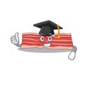 Happy proud of bacon caricature design with hat for graduation ceremony Royalty Free Stock Photo